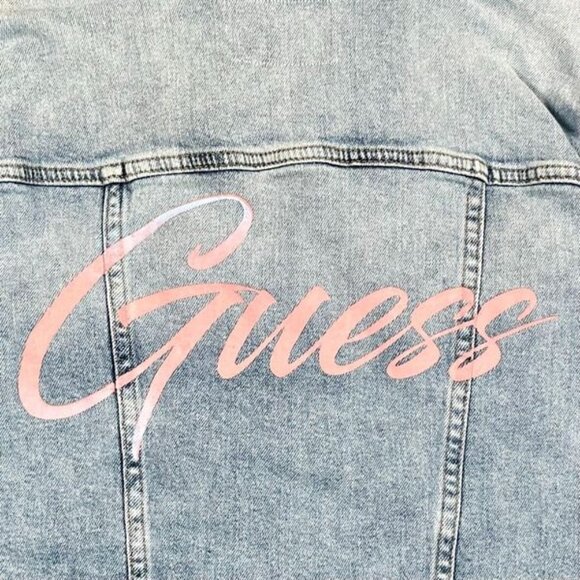 Guess Cropped Denim Jacket Raw Hem Medium - Picture 9 of 9